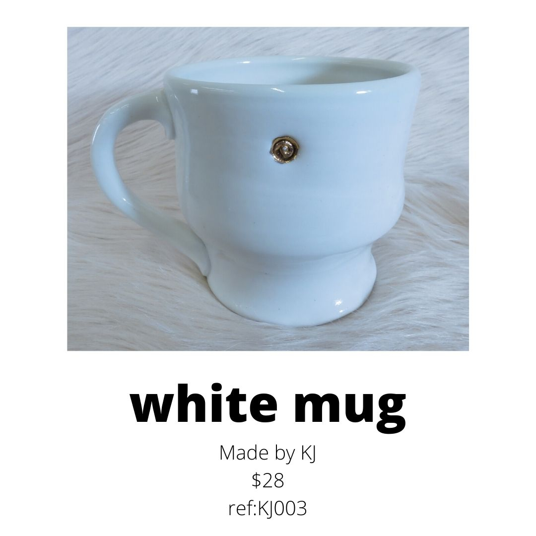 KJ mug white with gold accents