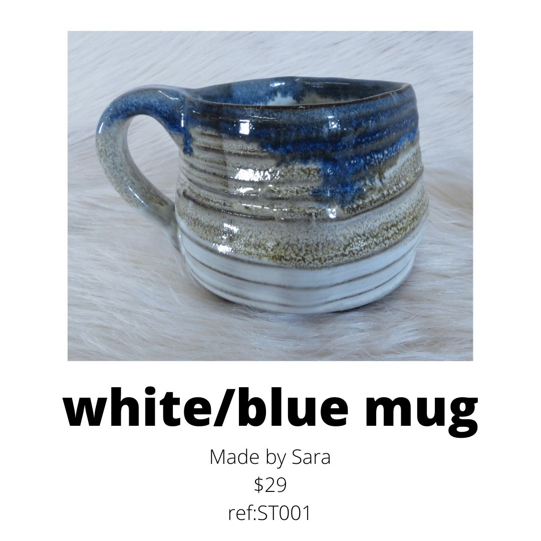 Sara white and blue mug